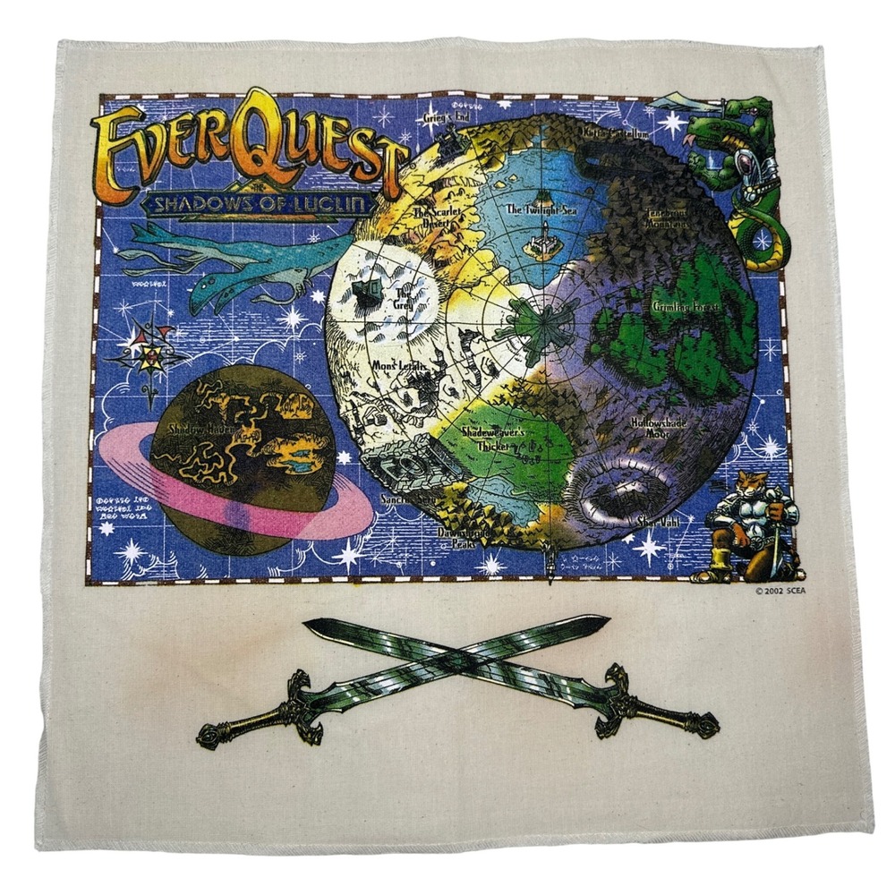 Vintage 2002 EverQuest Shadows of Luclin Cloth Map Promo Video Game Collectible